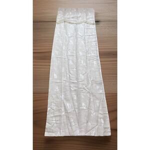 Vtg Damask Floral Jacquard 1 CURTAIN PANEL Ivory Beige attached Fringe Valance